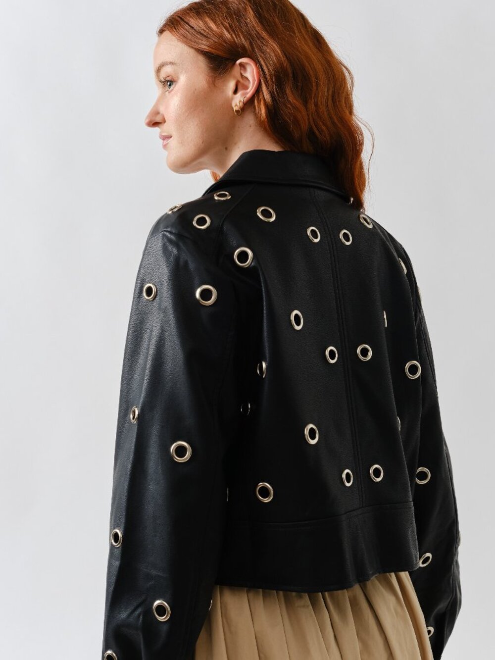 Grommet Vegan Leather Zip Up Jacket